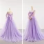 Charming Lilac See-through Red Carpet Evening Dresses  2023 A-Line / Princess Scoop Neck Puffy Long Sleeve Backless Bow Beading Court Train Ruffle