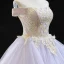 High-end Lavender Evening Dresses  2023 A-Line / Princess Off-The-Shoulder Short Sleeve Gold Appliques Lace Beading Court Train Ruffle Backless Formal Dresses
