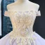 High-end Lavender Evening Dresses  2023 A-Line / Princess Off-The-Shoulder Short Sleeve Gold Appliques Lace Beading Court Train Ruffle Backless Formal Dresses