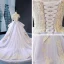 High-end Lavender Evening Dresses  2023 A-Line / Princess Off-The-Shoulder Short Sleeve Gold Appliques Lace Beading Court Train Ruffle Backless Formal Dresses