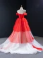 Two Tone White Red Bridal Wedding Dresses 2023 Ball Gown Off-The-Shoulder Short Sleeve Backless Beading Court Train Ruffle