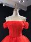 Two Tone White Red Bridal Wedding Dresses 2023 Ball Gown Off-The-Shoulder Short Sleeve Backless Beading Court Train Ruffle