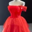 Two Tone White Red Bridal Wedding Dresses 2023 Ball Gown Off-The-Shoulder Short Sleeve Backless Beading Court Train Ruffle