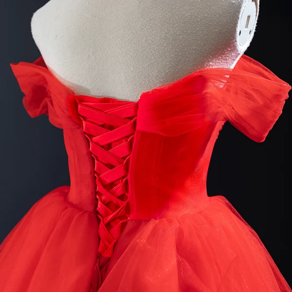 Two Tone White Red Bridal Wedding Dresses 2023 Ball Gown Off-The-Shoulder Short Sleeve Backless Beading Court Train Ruffle