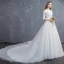 Abordable Ivoire Robe De Mariée 2019 Princesse De l'épaule 1/2 Manches Dos Nu Appliques En Dentelle Paillettes Perlage Chapel Train Volants