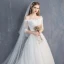Abordable Ivoire Robe De Mariée 2019 Princesse De l'épaule 1/2 Manches Dos Nu Appliques En Dentelle Paillettes Perlage Chapel Train Volants