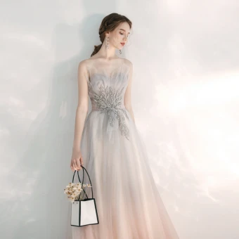 Elegant Grey Gradient Color Pearl Pink Evening Dresses 2020 A Line Princess Sweetheart Sleeveless Appliques Lace Glitter Tulle Beading Floor Length Long Ruffle Backless Formal Dresses