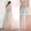 Elegant Grå Gradient-Farge Perle Rosa Selskapskjoler 2020 Prinsesse Kjæreste Uten Ermer Appliques Blonder Glitter Tyll Beading Lange Buste Ryggløse Formelle Kjoler