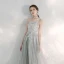 Elegante Grau Abendkleider 2020 A Linie Bandeau Ärmellos Applikationen Spitze Pailletten Perlenstickerei Lange Rückenfreies Rüschen Festliche Kleider
