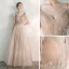 Chic / Belle Champagne Robe De Soirée 2020 Princesse Bretelles Spaghetti V-Cou Sans Manches Tachetée Tulle Appliques En Dentelle Perlage Longue Volants Dos Nu Robe De Ceremonie