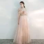 Chic / Beautiful Pearl Pink Evening Dresses  2020 A-Line / Princess Off-The-Shoulder Short Sleeve Appliques Lace Beading Glitter Tulle Floor-Length / Long Backless Ruffle Formal Dresses