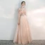 Chic / Beautiful Pearl Pink Evening Dresses  2020 A-Line / Princess Off-The-Shoulder Short Sleeve Appliques Lace Beading Glitter Tulle Floor-Length / Long Backless Ruffle Formal Dresses
