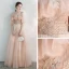 Chic / Beautiful Pearl Pink Evening Dresses  2020 A-Line / Princess Off-The-Shoulder Short Sleeve Appliques Lace Beading Glitter Tulle Floor-Length / Long Backless Ruffle Formal Dresses