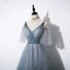 Élégant Océan Bleu Robe De Bal 2020 Princesse Bretelles Spaghetti V-Cou Détachable Gonflée Manches Courtes Glitter Tulle Perlage Ceinture Train De Balayage Volants Dos Nu Robe De Ceremonie