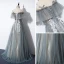 Flower Fairy Grey Prom Dresses 2020 A-Line / Princess Off-The-Shoulder Short Sleeve Appliques Flower Beading Floor-Length / Long Backless Formal Dresses