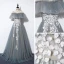 Flower Fairy Grey Prom Dresses 2020 A-Line / Princess Off-The-Shoulder Short Sleeve Appliques Flower Beading Floor-Length / Long Backless Formal Dresses
