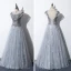 Illusion Gris Transparentes Robe De Soirée 2020 Princesse Encolure Dégagée Manches Courtes Paillettes Perlage Longue Volants Dos Nu Robe De Ceremonie