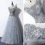 Illusion Gris Transparentes Robe De Soirée 2020 Princesse Encolure Dégagée Manches Courtes Paillettes Perlage Longue Volants Dos Nu Robe De Ceremonie