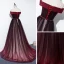 Elegante Burgunderrot Abendkleider 2020 A Linie Off Shoulder Kurze Ärmel Perlenstickerei Stoffgürtel Sweep / Pinsel Zug Rüschen Rückenfreies Festliche Kleider