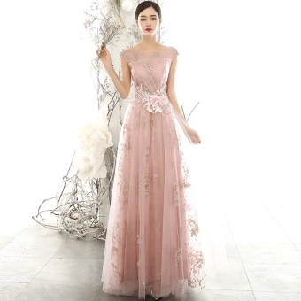 Chic Belle Perle Rose Transparentes Robe De Soirée 2020 Princesse Encolure Dégagée Sans Manches Fleur Appliques En Dentelle Perlage Perle Glitter Tulle Longue Dos Nu Robe De Ceremonie