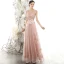 Chic / Beautiful Pearl Pink See-through Evening Dresses  2020 A-Line / Princess Scoop Neck Sleeveless Flower Appliques Lace Beading Pearl Glitter Tulle Floor-Length / Long Backless Formal Dresses