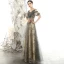 Chic / Beautiful Grey Evening Dresses  2020 A-Line / Princess V-Neck Puffy Short Sleeve Glitter Appliques Sequins Beading Floor-Length / Long Ruffle Backless Formal Dresses