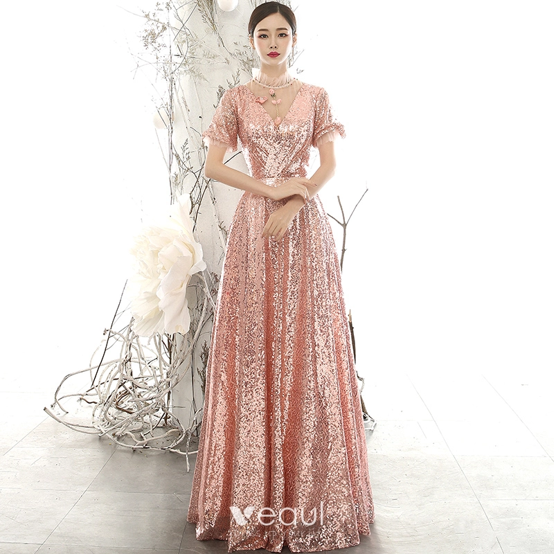 rose gold prom dresses 2020 Sparkly Rose Gold Prom Dress Beaded Strapless Formal Gown with Corset –  Viniodress