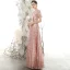 Scintillantes Or Rose Paillettes Robe De Soirée 2020 Princesse Transparentes Col Haut Gonflée Manches Courtes Appliques Fleur Perlage Longue Volants Dos Nu Robe De Ceremonie
