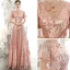 Scintillantes Or Rose Paillettes Robe De Soirée 2020 Princesse Transparentes Col Haut Gonflée Manches Courtes Appliques Fleur Perlage Longue Volants Dos Nu Robe De Ceremonie