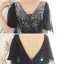 Scintillantes Noire Dégradé De Couleur Paillettes Robe De Soirée 2020 Trompette / Sirène Col v profond 1/2 Manches Longue Dos Nu Robe De Ceremonie
