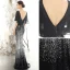 Scintillantes Noire Dégradé De Couleur Paillettes Robe De Soirée 2020 Trompette / Sirène Col v profond 1/2 Manches Longue Dos Nu Robe De Ceremonie