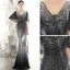 Scintillantes Noire Dégradé De Couleur Paillettes Robe De Soirée 2020 Trompette / Sirène Col v profond 1/2 Manches Longue Dos Nu Robe De Ceremonie