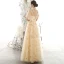 Chic / Beautiful Gold See-through Evening Dresses  2020 A-Line / Princess High Neck Puffy Short Sleeve Glitter Appliques Star Floor-Length / Long Ruffle Backless
