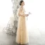 Chic / Beautiful Gold See-through Evening Dresses  2020 A-Line / Princess High Neck Puffy Short Sleeve Glitter Appliques Star Floor-Length / Long Ruffle Backless