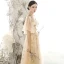 Chic / Beautiful Gold See-through Evening Dresses  2020 A-Line / Princess High Neck Puffy Short Sleeve Glitter Appliques Star Floor-Length / Long Ruffle Backless