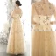 Chic / Beautiful Gold See-through Evening Dresses  2020 A-Line / Princess High Neck Puffy Short Sleeve Glitter Appliques Star Floor-Length / Long Ruffle Backless