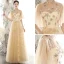Chic / Beautiful Gold See-through Evening Dresses  2020 A-Line / Princess High Neck Puffy Short Sleeve Glitter Appliques Star Floor-Length / Long Ruffle Backless