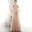 Chic / Beautiful Pearl Pink See-through Evening Dresses  2020 A-Line / Princess V-Neck Puffy 1/2 Sleeves Glitter Appliques Sequins Tulle Floor-Length / Long Ruffle Backless Formal Dresses