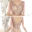 Chic / Beautiful Pearl Pink See-through Evening Dresses  2020 A-Line / Princess V-Neck Puffy 1/2 Sleeves Glitter Appliques Sequins Tulle Floor-Length / Long Ruffle Backless Formal Dresses
