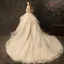 Affordable Champagne Wedding Dresses 2019 Ball Gown Off-The-Shoulder Bell sleeves Backless Appliques Lace Beading Chapel Train Cascading Ruffles
