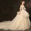 Affordable Champagne Wedding Dresses 2019 Ball Gown Off-The-Shoulder Bell sleeves Backless Appliques Lace Beading Chapel Train Cascading Ruffles