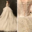 Affordable Champagne Wedding Dresses 2019 Ball Gown Off-The-Shoulder Bell sleeves Backless Appliques Lace Beading Chapel Train Cascading Ruffles