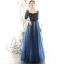 Abordable Bleu Marine Robe De Soirée 2020 Princesse Encolure Carrée Gonflée 1/2 Manches Glitter Étoile Longue Volants Dos Nu Robe De Ceremonie