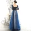 Abordable Bleu Marine Robe De Soirée 2020 Princesse Encolure Carrée Gonflée 1/2 Manches Glitter Étoile Longue Volants Dos Nu Robe De Ceremonie