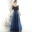 Abordable Bleu Marine Robe De Soirée 2020 Princesse Encolure Carrée Gonflée 1/2 Manches Glitter Étoile Longue Volants Dos Nu Robe De Ceremonie
