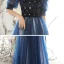 Abordable Bleu Marine Robe De Soirée 2020 Princesse Encolure Carrée Gonflée 1/2 Manches Glitter Étoile Longue Volants Dos Nu Robe De Ceremonie