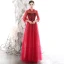 Chic / Beautiful Red See-through Evening Dresses  2020 A-Line / Princess High Neck Puffy 3/4 Sleeve Glitter Star Floor-Length / Long Ruffle Backless Formal Dresses