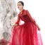 Chic / Beautiful Red See-through Evening Dresses  2020 A-Line / Princess High Neck Puffy 3/4 Sleeve Glitter Star Floor-Length / Long Ruffle Backless Formal Dresses