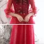 Chic / Beautiful Red See-through Evening Dresses  2020 A-Line / Princess High Neck Puffy 3/4 Sleeve Glitter Star Floor-Length / Long Ruffle Backless Formal Dresses