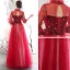 Chic / Beautiful Red See-through Evening Dresses  2020 A-Line / Princess High Neck Puffy 3/4 Sleeve Glitter Star Floor-Length / Long Ruffle Backless Formal Dresses